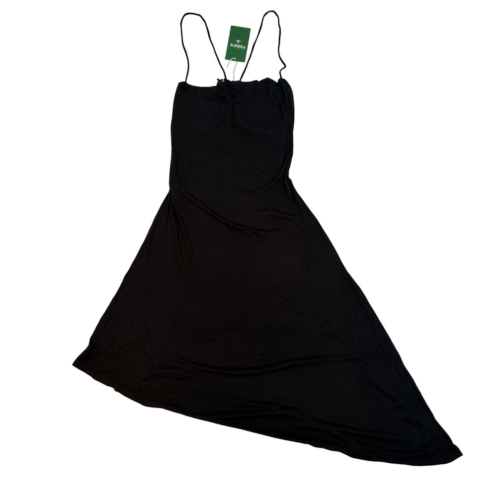 Halara Black Active Dress Spaghetti Strap Lace Up Back Asymmetrical Hem NWT XS